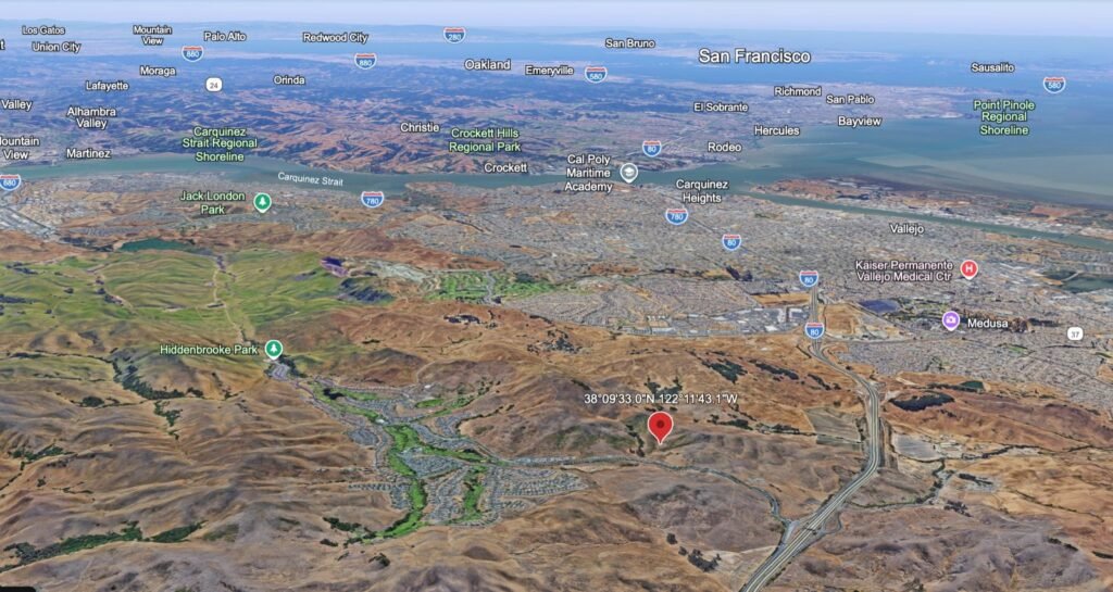 Aerial view of the area around parcel APN 0182301020, Hiddenbrooke, Vallejo, California