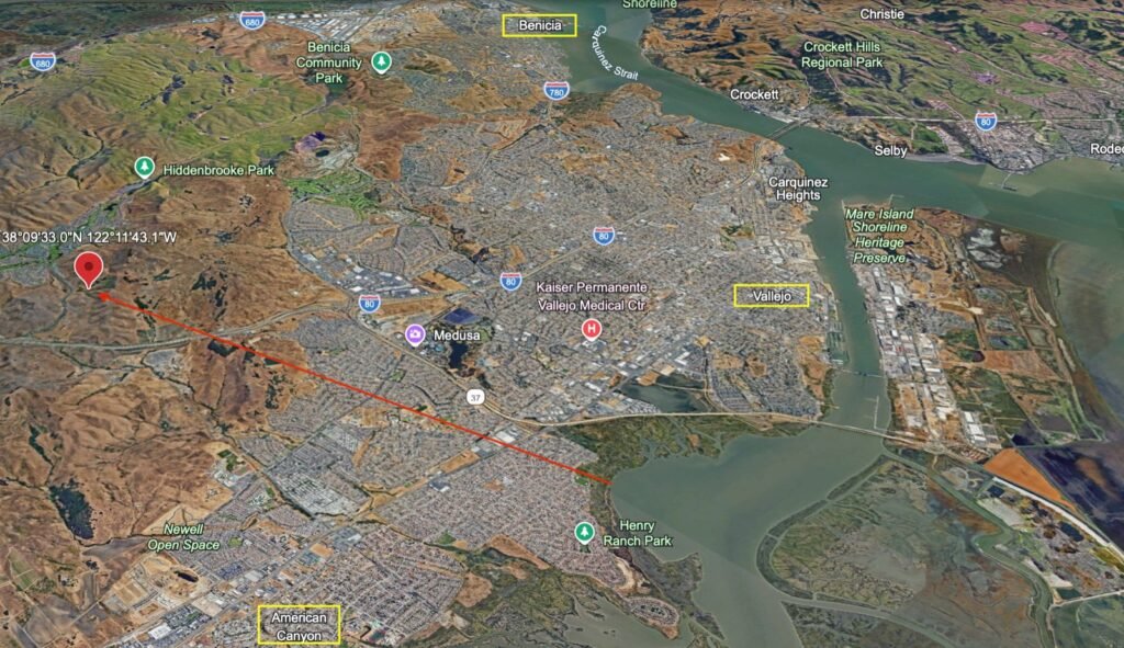 Aerial view of the Hiddenbrooke area near parcel APN 0182301020, Vallejo, California